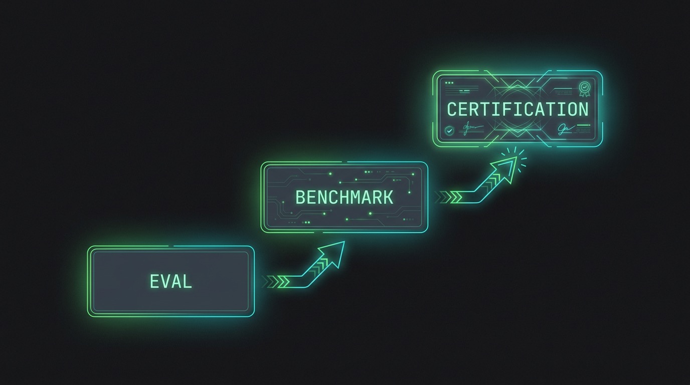 Evals vs Benchmarks vs Certification: What Each One Actually Proves