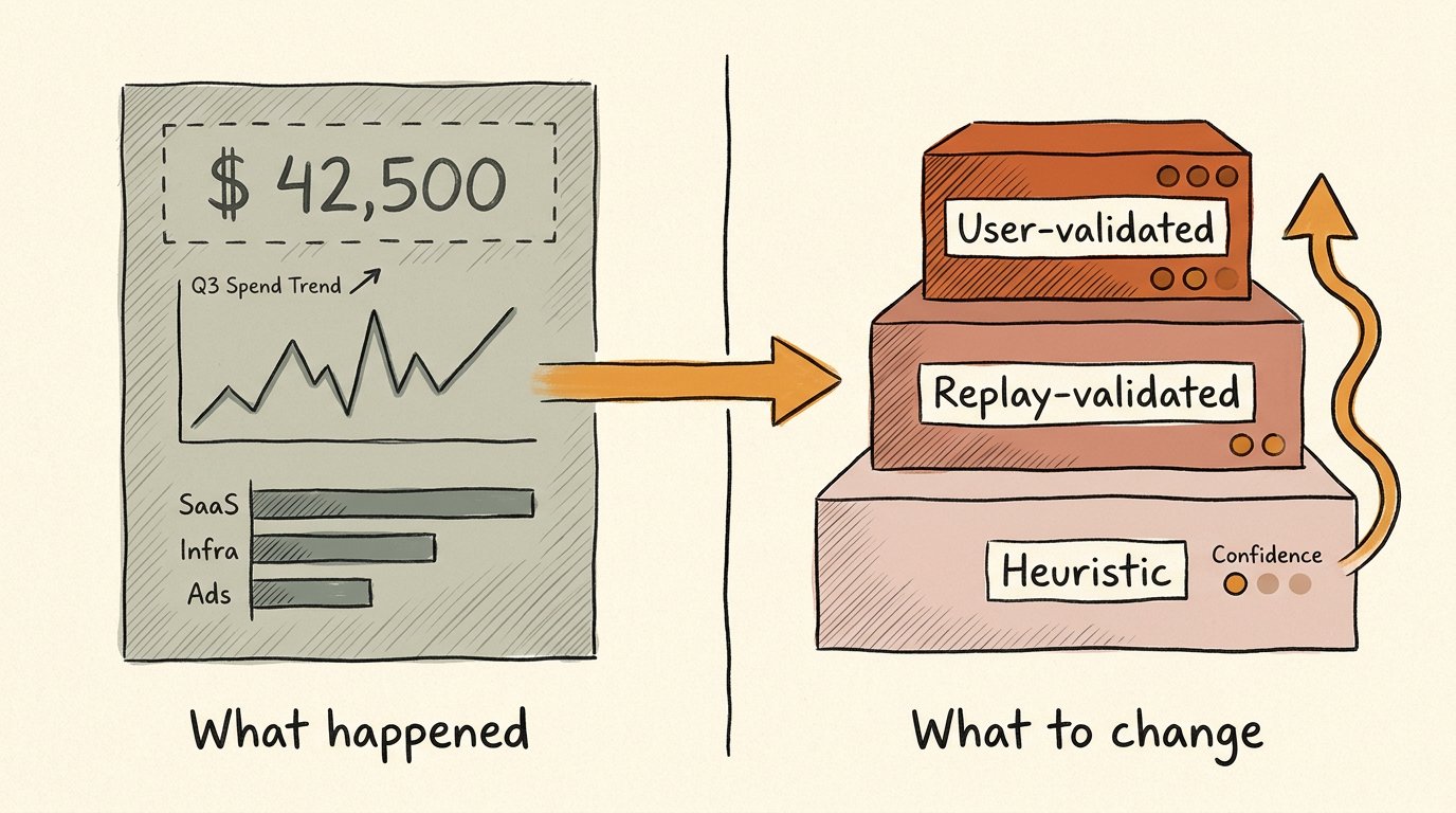 Cost dashboards tell you the bill. They don't tell you what to change.