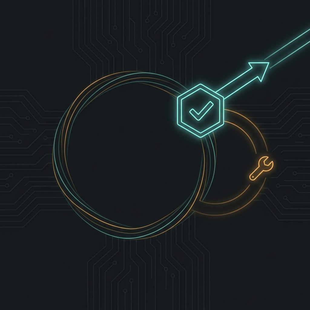 A conceptual illustration of a loop with a quality gate: work passes through a checkmark gate to ship, or is bounced back to repair if it fails.
